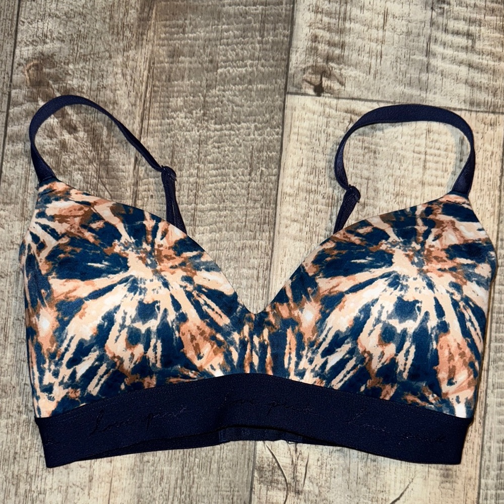 PINK Victoria's Secret Blue and Tan Tie-Dye‎ Bra size 32DD